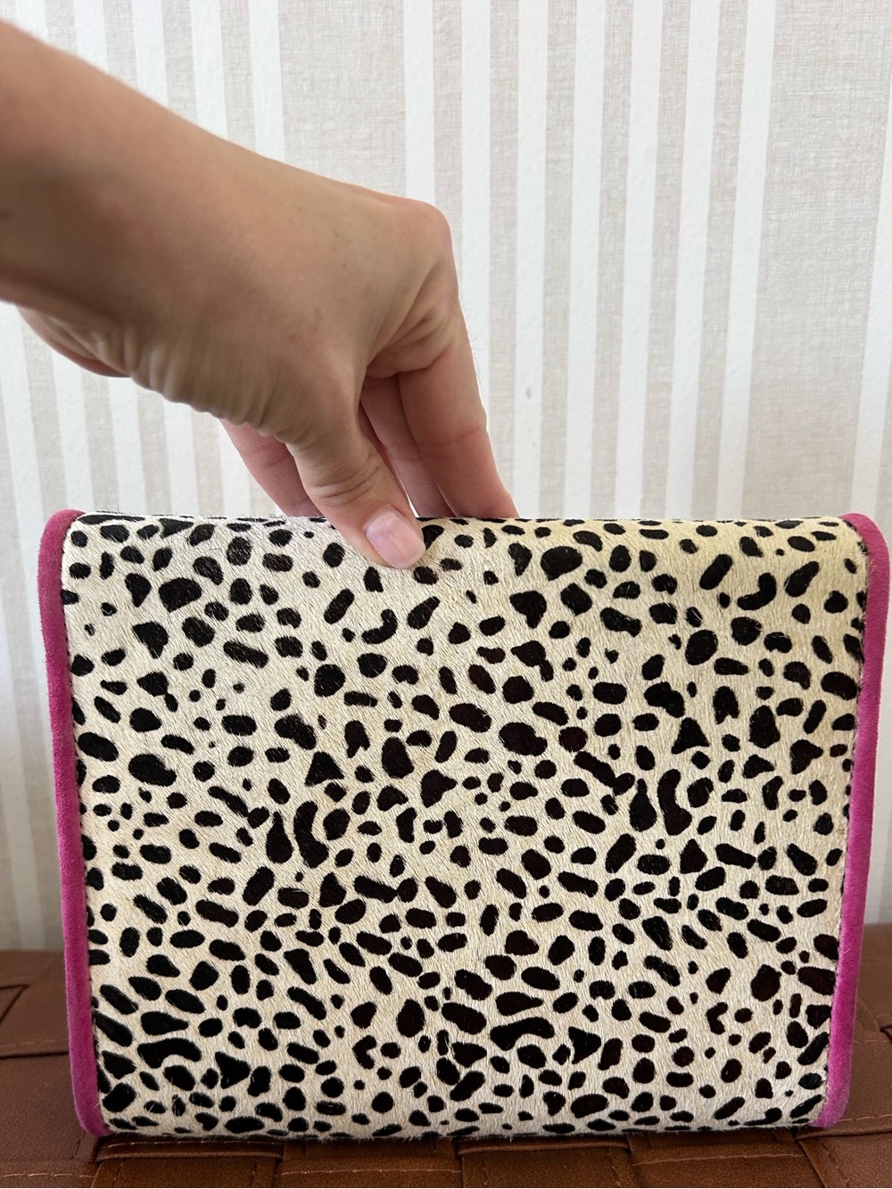 VINTAGE VAN ELi Pony Hair Spotted Pink Suede Crossbody Handbag Removable Strap - Picture 7 of 15